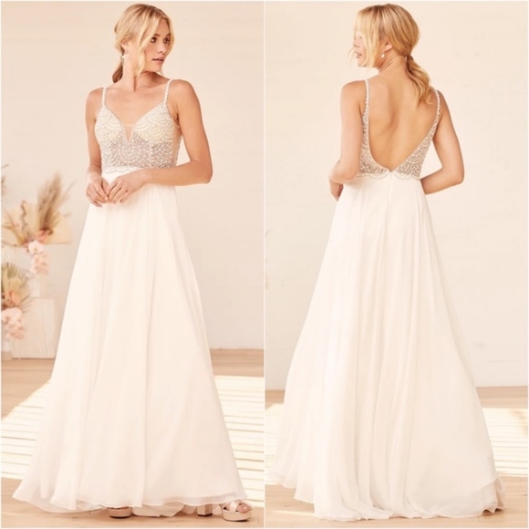 LULUS TRUE LOVE WHITE BEADED RHINESTONE MAXI DRESS SZ US2 - BNWT - Picture 2 of 7